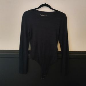 mixed material black/blue bodysuit • abercrombie and fitch